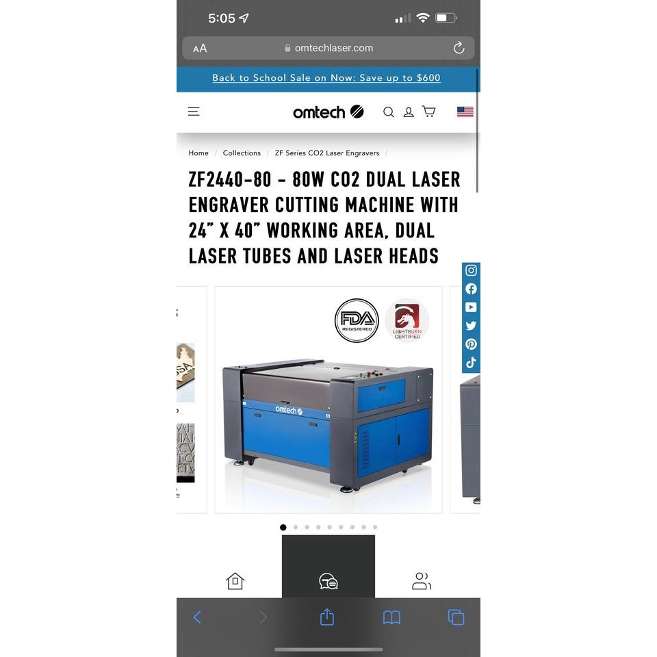 OMTech ZF2440-80 80W CO2 Dual Laser Engraver Cutting Machine